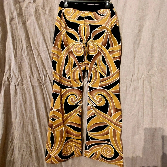 Vtg 90s One of a kind, psychedelic batik dyed spandex flares, size L, EUC - Picture 3 of 8
